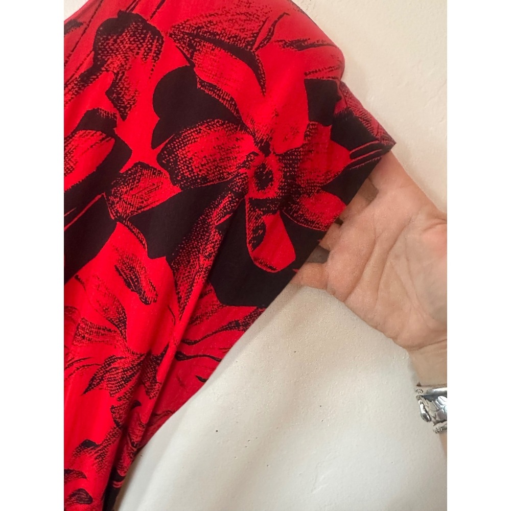 Joni Blair of California Vintage Red Black Floral Belted Midi Dress Size 9 - Picture 8 of 16